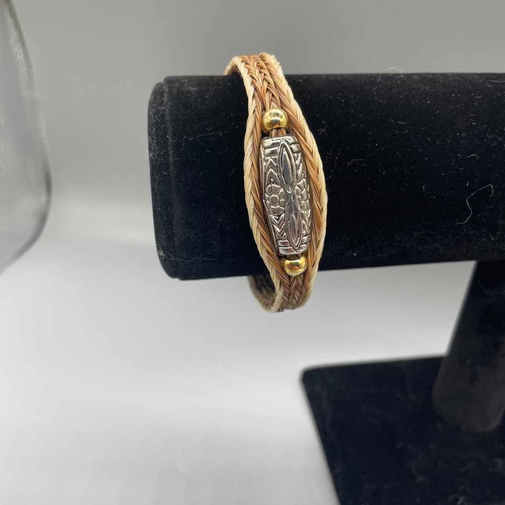 Braided Horsehair Bracelet Western Equestrian‎ Silver Gold Tone Accent 7.5 Inch